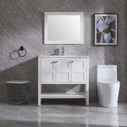 36" Bathroom Vanity Wood Bathroom Vanity with Mirror & Faucet 