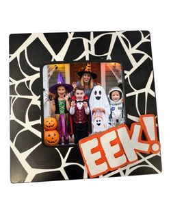 Halloween Photo Frame Picture Web Black White EEK Scary Spooky Square 3.5”