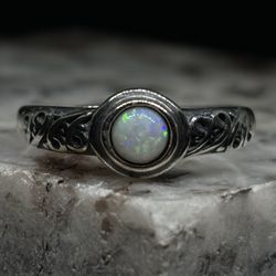 Custom Celtic Design With Full Kaleidoscope Coober Pedy Opal Adjustable Ring