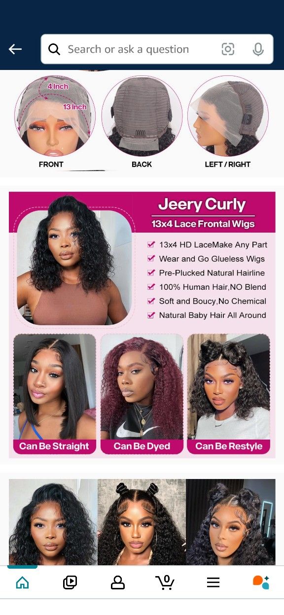 Human Hair 14" Jerry Curl Wig 13 X 4 Lace