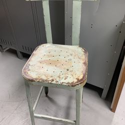 Vintage Shabby Green Metal Stool 
