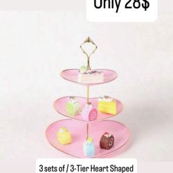 3sets Tier Heart Shaped Cake Display Stand, Creative Wedding Birthday Party Candy Dessert Plate, Afternoon Tea Dessert Tray