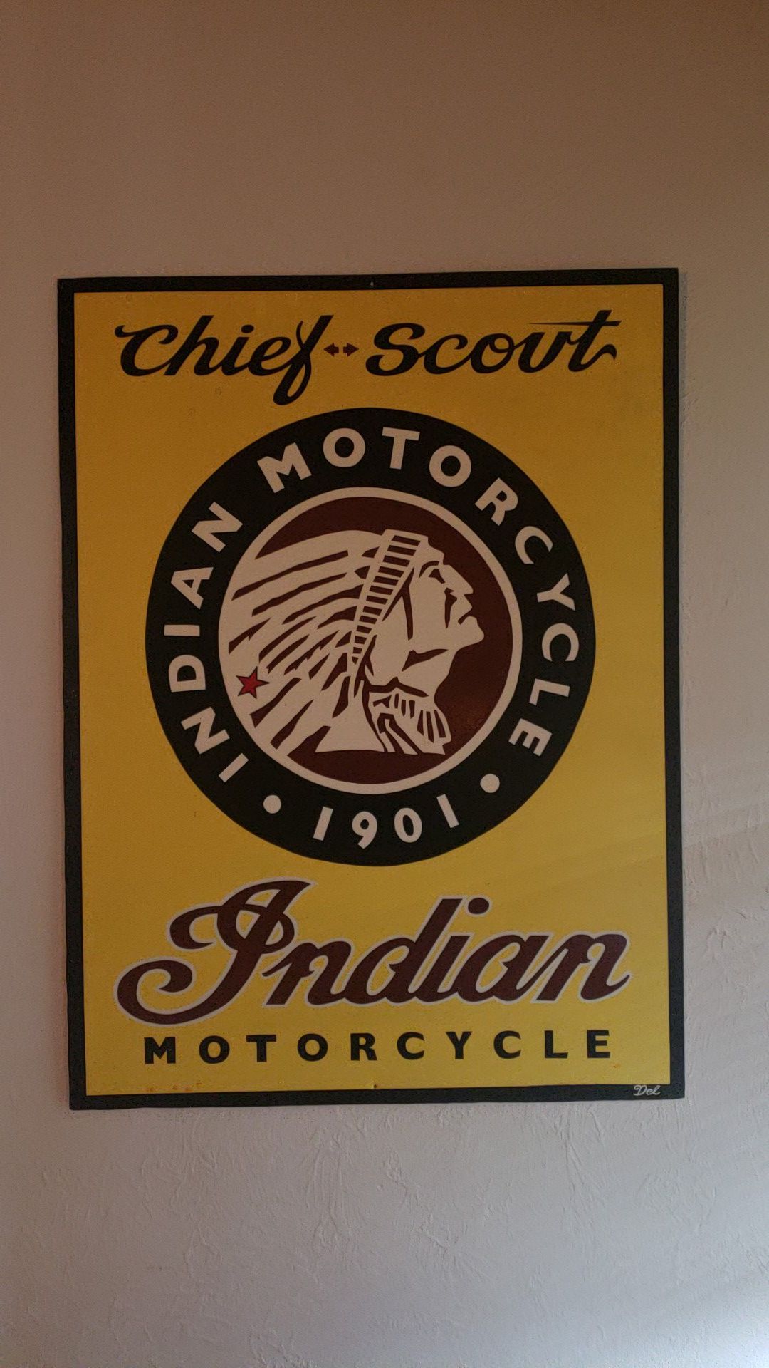 Large Custom Painted Antique Indian Motorcycle Sign