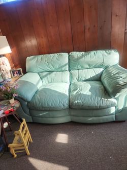 Teal Genuine LeatherLoveseat