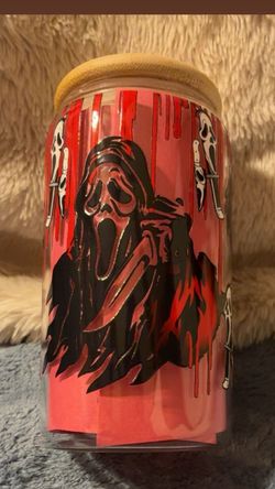 Ghostface Horror Glass Can Cup with Bamboo Lid