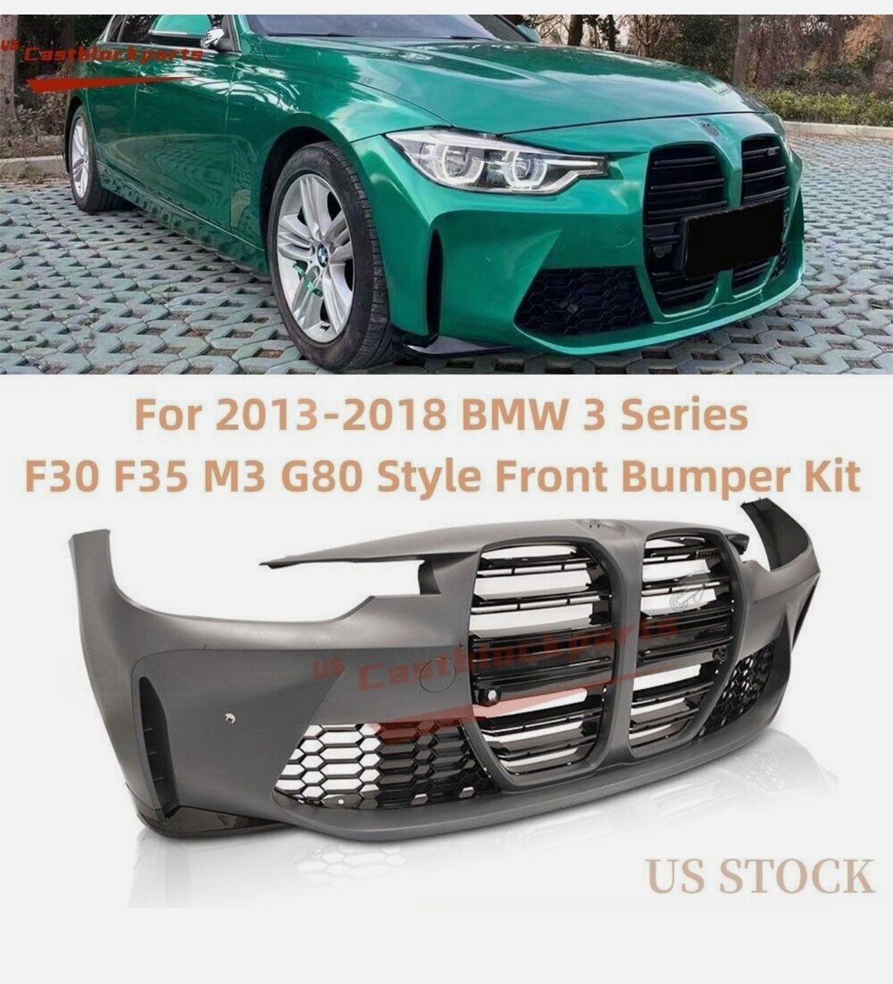 M3 G80 Style For 2013-18 BMW 3 Series F30 Front Bumper Cover kit Grille
