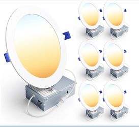 Ensenior 6 Pack 7 Inch LED Recessed Ceiling Light, Dimmable, 2700K-5000K 5CCT, 1600LM 15W 120V, High Brightness Canless Wafer Downlight