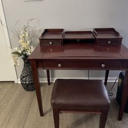 Antique Desk With Leather Topped Stool Seat 