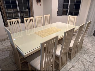 White Dining Table Set with 10 Chairs