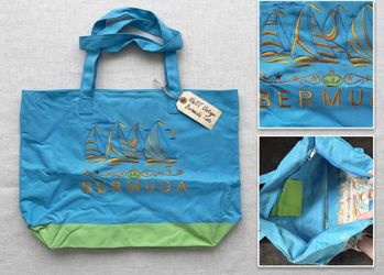 NWOT Vintage Bermuda Embroidered Sailboat Tote Bag & Free Beauty Gift Bag
