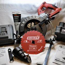 SKILSAW SKIL SAW SPTH77M-11 Cordless Worm Drive Saw with (2) TRUEVHL 48v Batteries & Accessories 