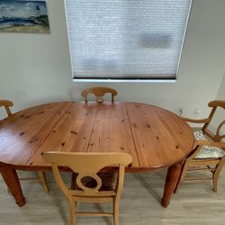 Real Wood Pottery Barn Extendable Pine Dining Table and Chair Set - OBO- Recently Refinished