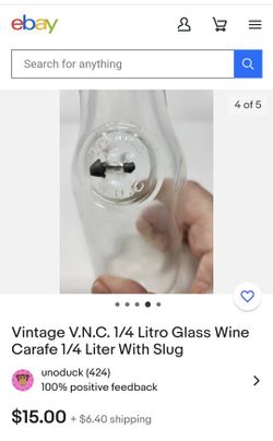 VINTAGE SINCE 1852 CLEAR GLASS MILK BOTTLE CARAFE & 1/4 LITRO VNC GLASS CARAFE

