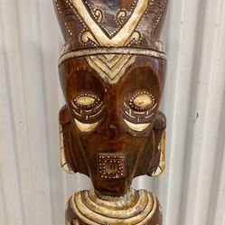 Vintage freestanding tiki folk art wooden statue