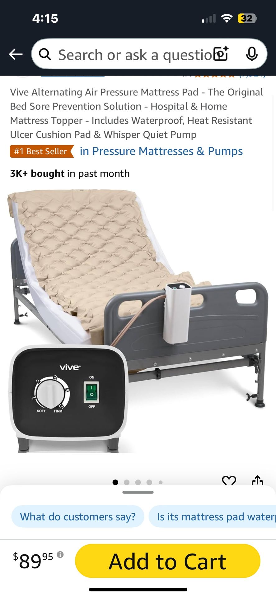 New Vive Alternating Air Pressure Mattress Pad - The Original Bed Sore Prevention Solution - Hospital & Home Mattress Topper - Includes Waterproof, He