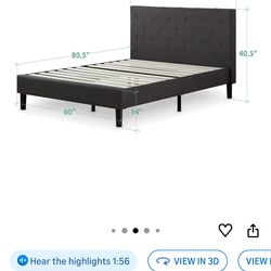 Free — Queen Upholstered Platform Bed Frame (Dark Grey)