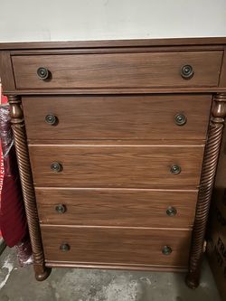 Tall Wood Chest of Drawers with Rope Columns