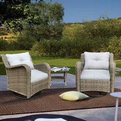 Swivel PE Rattan Outdoor Chairs Patio Garden. Furniture For Outdoor Or Indoors Set Of Two Chairs And Coffee Table. Cushions Included Outdoor Materi