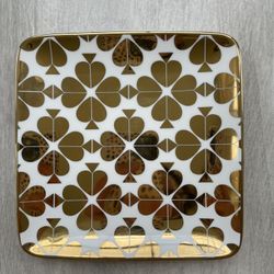 Kate Spade Street Square Dish Jewelry Gold Metallic 6x6 Inch