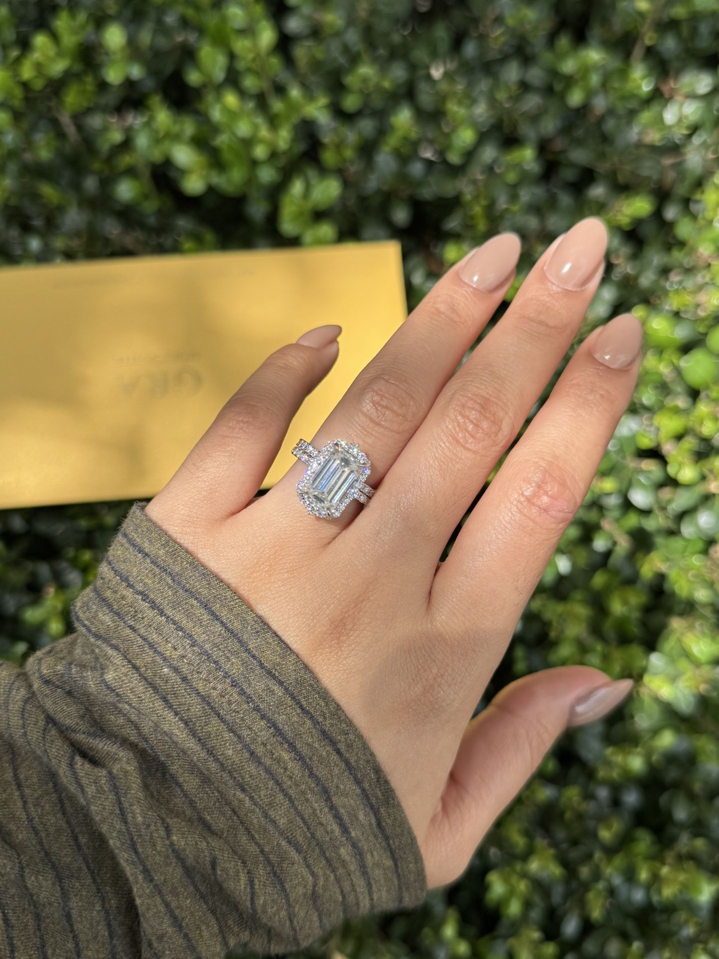 4ct center emerald cut full moissanite halo eternity bridal set 6