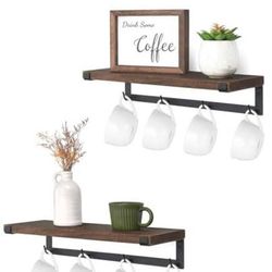 Dahey Set of 2 Wall-Mount Mug Racks w/ Hooks - NEW