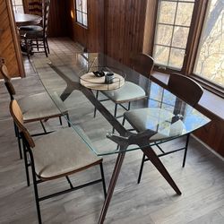 Mid Century Glass Table with 4 Chairs