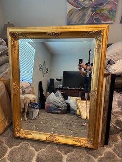 Large Gold Wood Frame Mirror