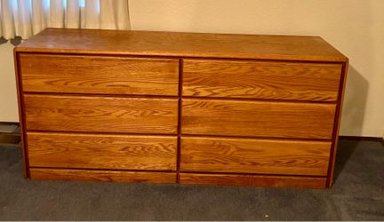 Vintage Solid Oak 6-Drawer Double Dresser