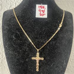 For Wedding 18K Solid Gold Chain and 14K Pendant 9Gr 20 Inches Long 