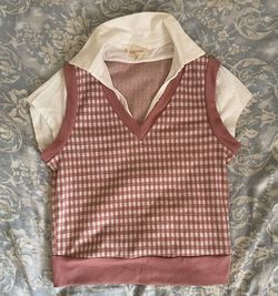 Meraki pink and white gingham vest top Size S