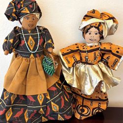 Set of Vintage Handcrafted Dolls Traditional African-style Attire