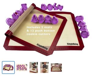 SimpleBeing Silicone Baking Mats with Cookie Cutter set