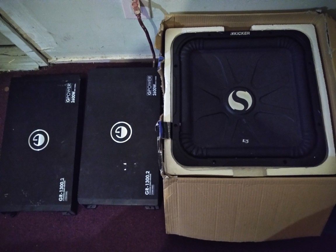 L3 15" POWERFUL KICKER,1500 WATTS/2 GRAVITY 2600 WATTS AMPS,EACH AMP $150 ,SUB WOOFER $200 O.B.O