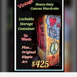 One-of-a-Kind Vintage Clothes Rack & Canvas Storage Cabinet