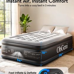 OhGeni Air Mattress Full with Built in Pump, 18" Raised Inflatable Blow up Mattress, Family Choice Award Winner, Portable Foldable Bed with Upgraded S