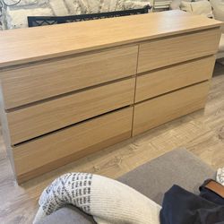 Malm 6 drawer dresser oak wood 63x30 ikea furniture sleek modern