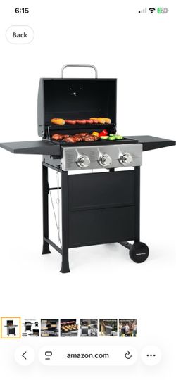 MASTER COOK 3 Burner BBQ Propane Gas Grill, 472 Sq. In. Cooking Area, 30,000 BTU Stainless Steel Barbecue Grill with Two Foldable Shelves for Outdoor 