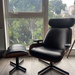 West Elm Leather Swivel Chair and Ottoman