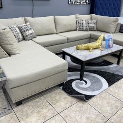 Double Chaise Sectional Beige New 