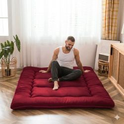 Maxyoyo King Size Japanese Shiki Futon Floor Mattress,  Burgundy 