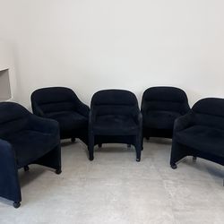 1980s black ultrasuede rolling dining chairs (x5)