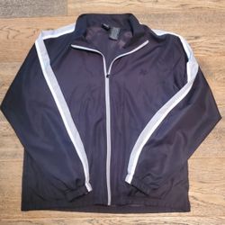 Starter - Mens - Medium (38/40) - Lightweight Zip Up Jacket - Polyester - Black w/ Gray Arm Stripes