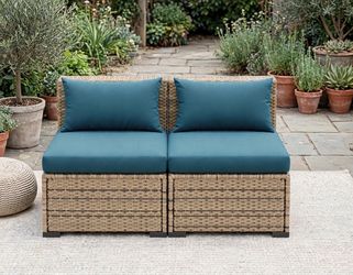 NEW WAYFAIR OUTDOOR PATIO 2-piece single sofa (armless loveseat) in peacock blue