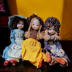 Set of 3 Vintage Porcelain Dolls