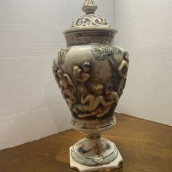 Vintage Capodimonte Porcelain Urn With Hand Painted Scenes 