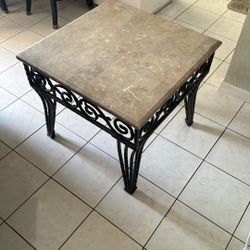 Travertine and Metal end Table 