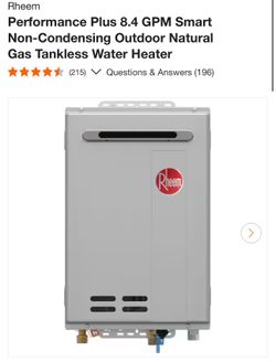 Rheem Performance Plus 8.4 GPM Smart Non-Condensing Outdoor Natural Gas Tankless Water Heater