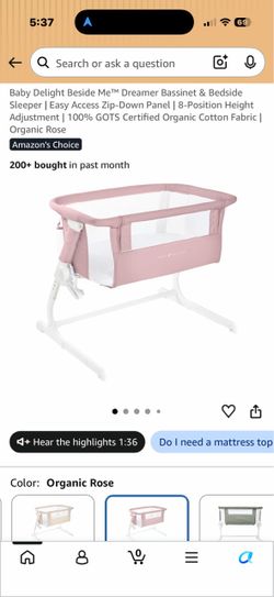 Baby Delight Beside Me™ Dreamer Bassinet & Bedside Sleeper | Easy Access Zip-Down Panel | 8-Position Height Adjustment | 100% GOTS Certified Organic C