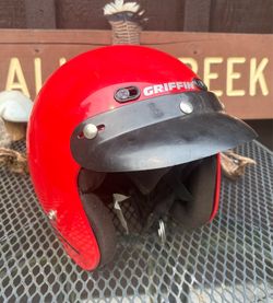 Vintage Griffin Open Face Motorcycle Helmet Made in Canada Model LM 27086 Red