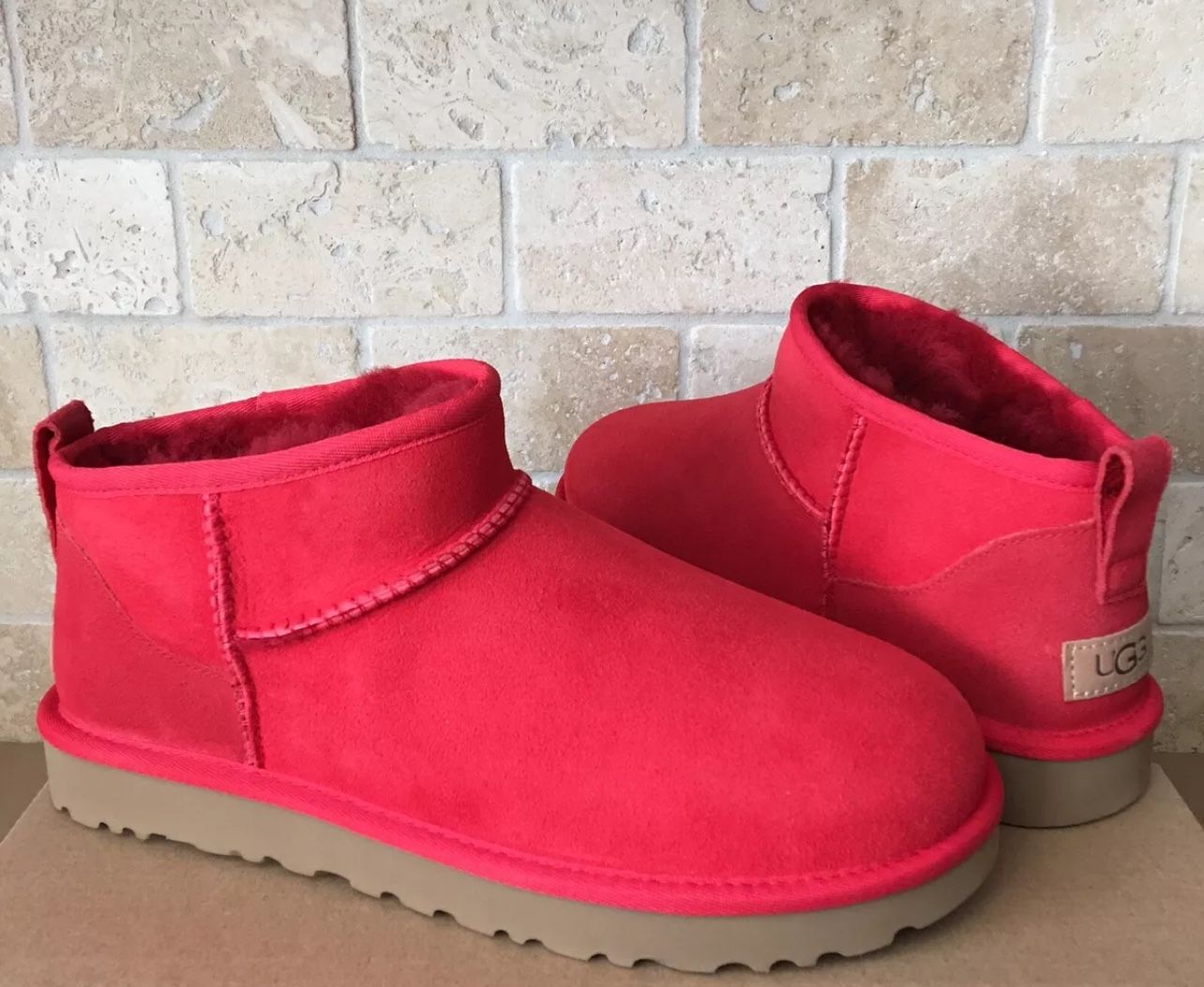 UGG Classic Ultra Mini Ribbon Red Water-resistant Suede Boots Size
